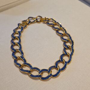 Kenneth Jay Lane Gold Chain Link Necklace w/ Blue Enamel